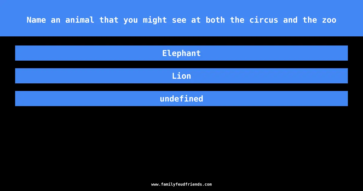 Name an animal that you might see at both the circus and the zoo answer