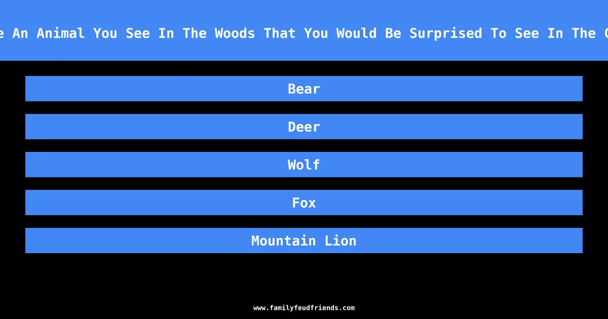 Name An Animal You See In The Woods That You Would Be Surprised To See In The City answer