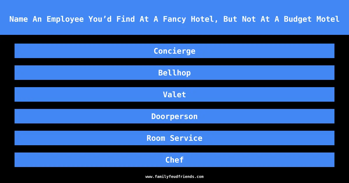 Name An Employee You’d Find At A Fancy Hotel, But Not At A Budget Motel answer