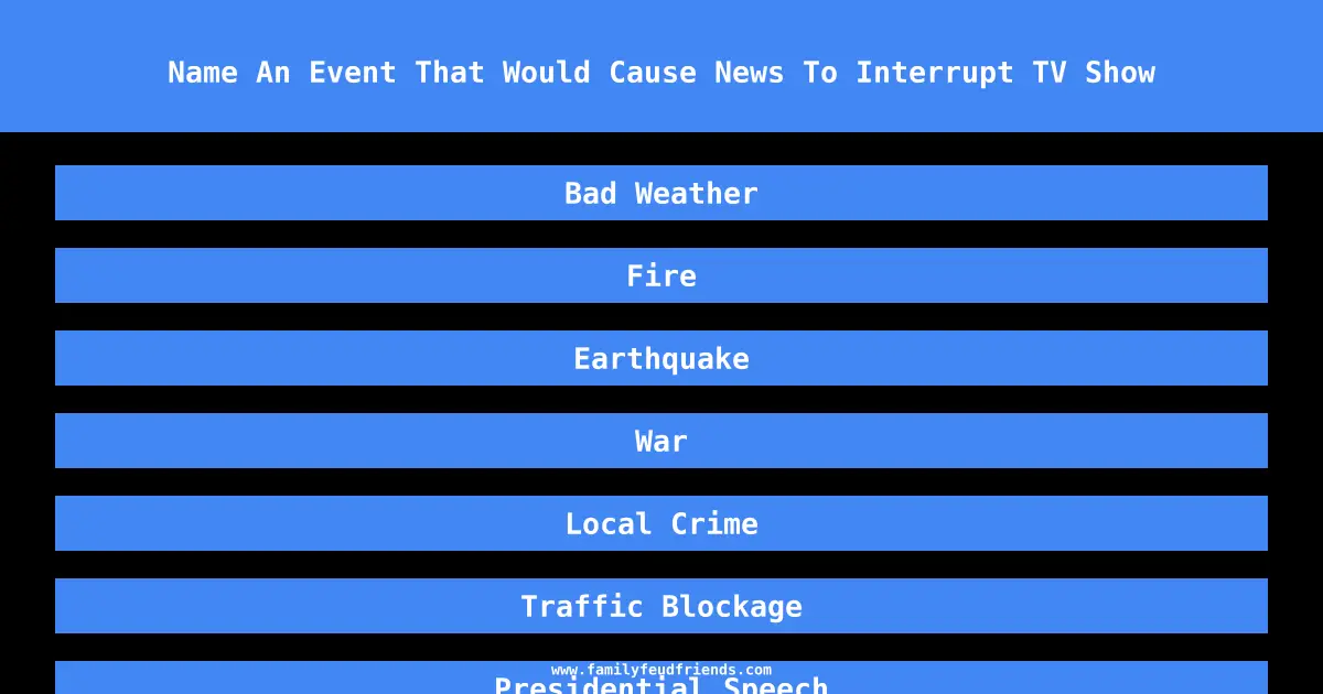 Name An Event That Would Cause News To Interrupt TV Show answer