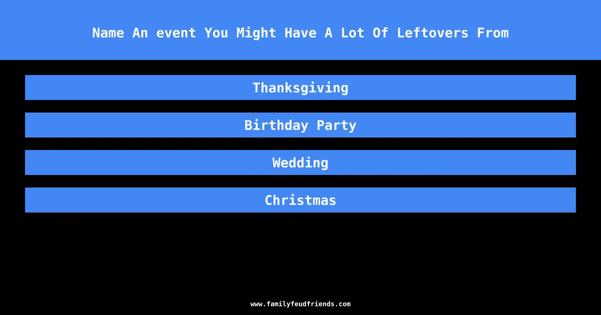 Name An event You Might Have A Lot Of Leftovers From answer