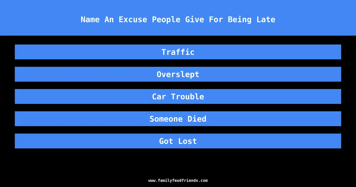 Name An Excuse People Give For Being Late answer