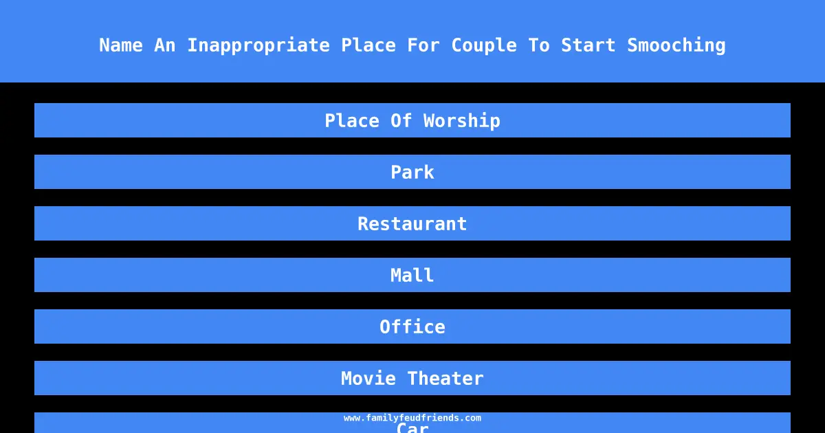 Name An Inappropriate Place For Couple To Start Smooching answer