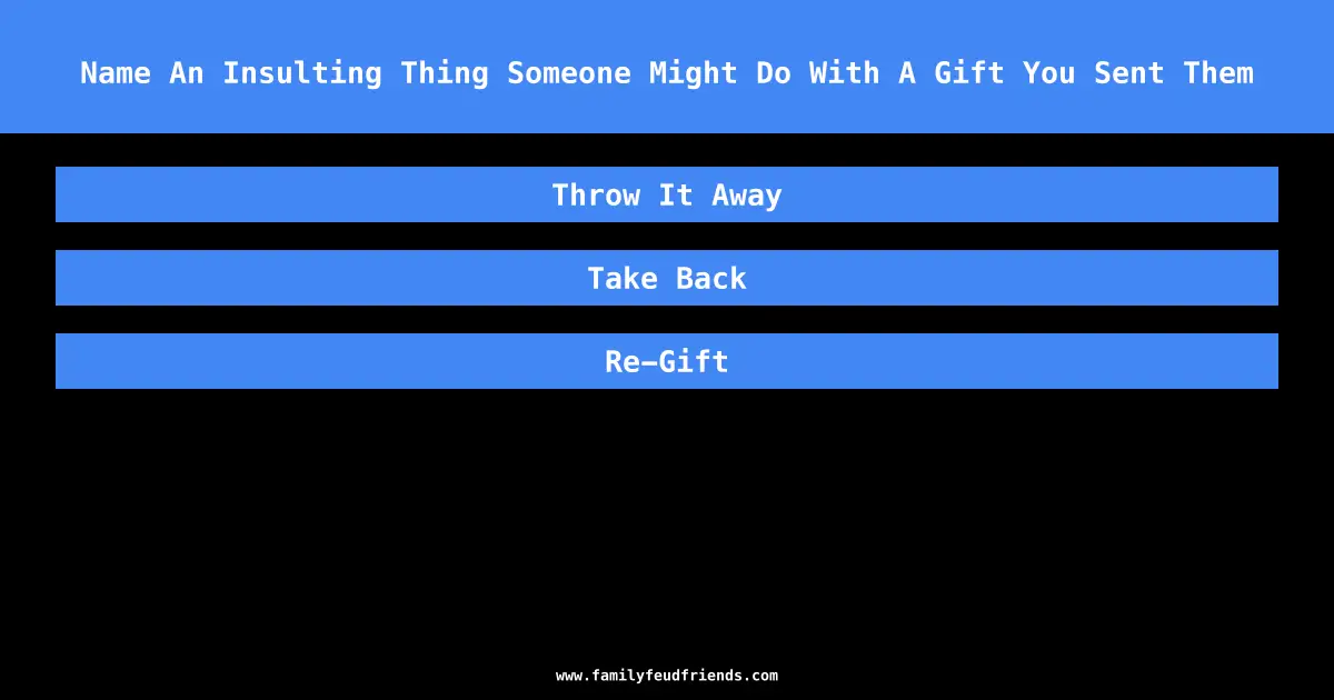 Name An Insulting Thing Someone Might Do With A Gift You Sent Them answer