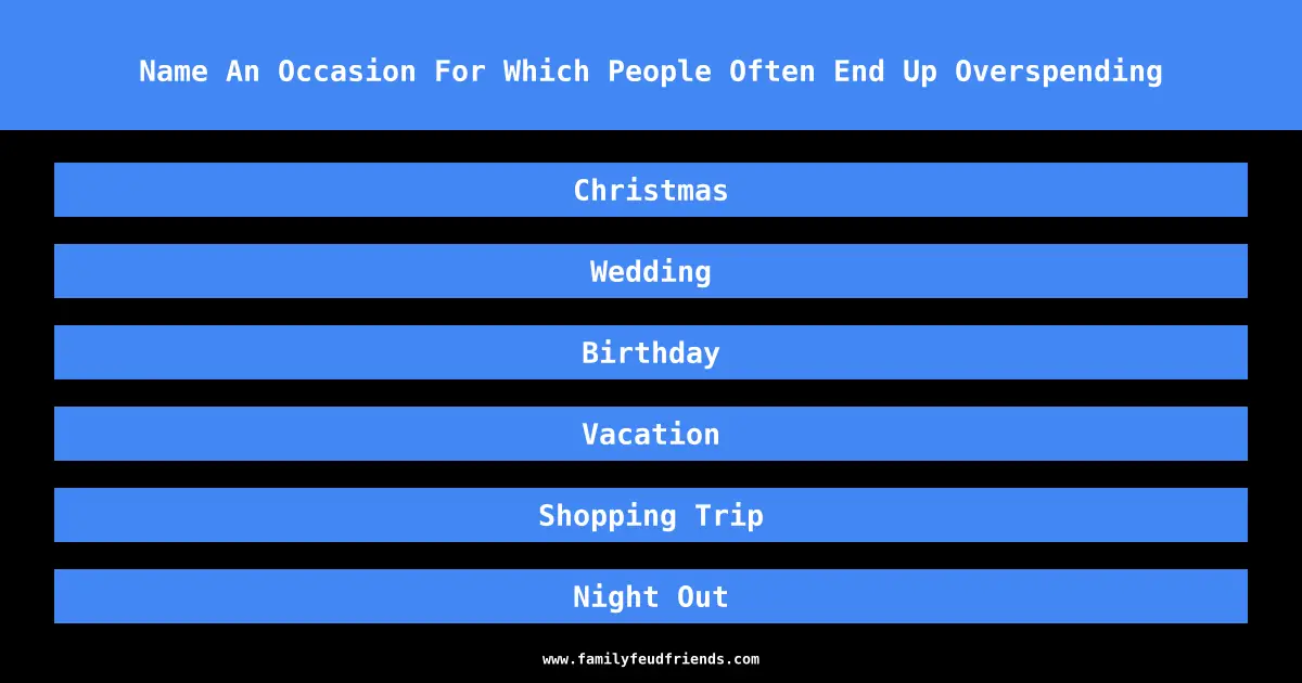 Name An Occasion For Which People Often End Up Overspending answer