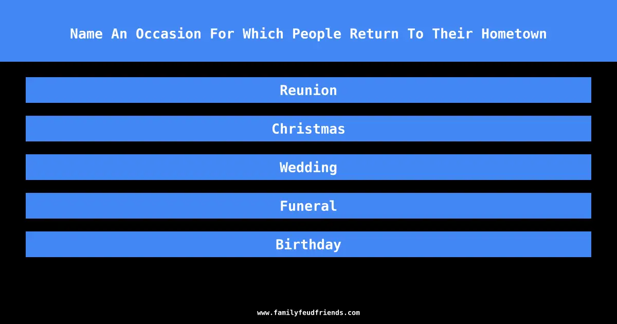 Name An Occasion For Which People Return To Their Hometown answer