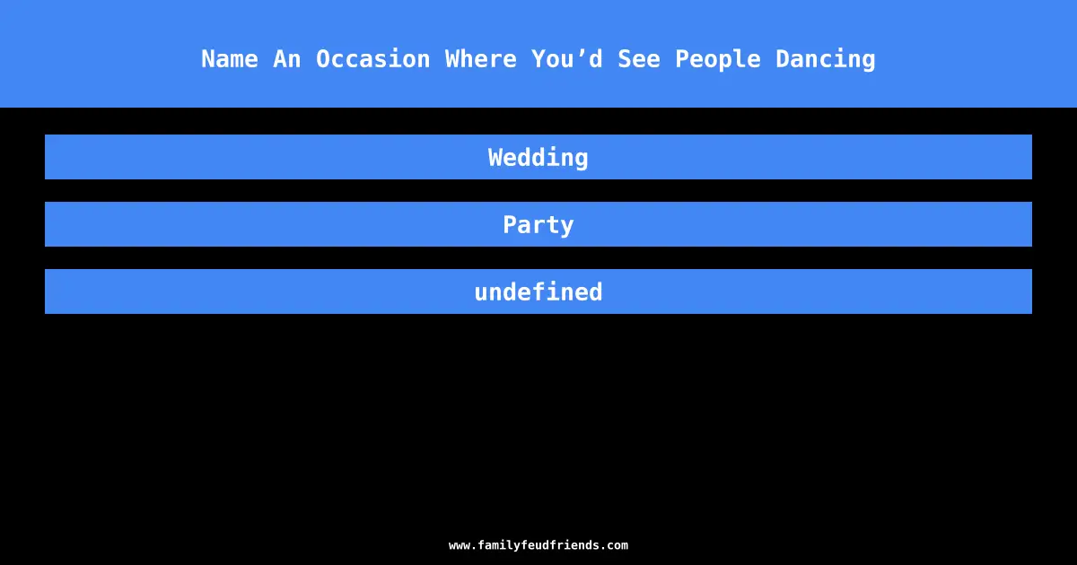 Name An Occasion Where You’d See People Dancing answer