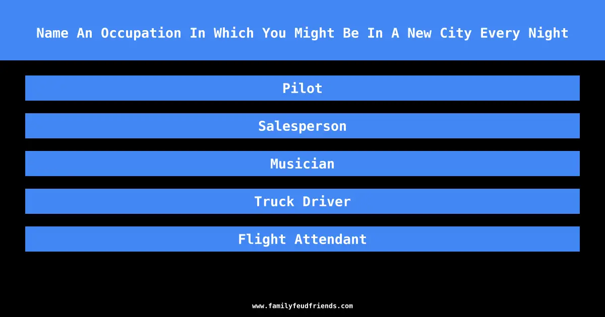 Name An Occupation In Which You Might Be In A New City Every Night answer