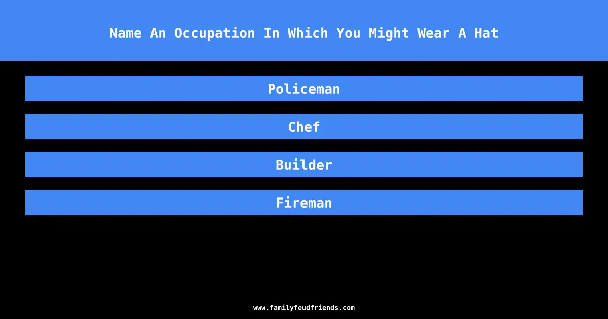 Name An Occupation In Which You Might Wear A Hat answer