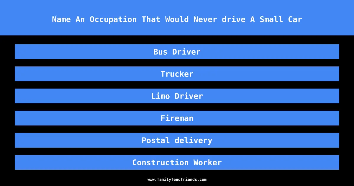 Name An Occupation That Would Never drive A Small Car answer