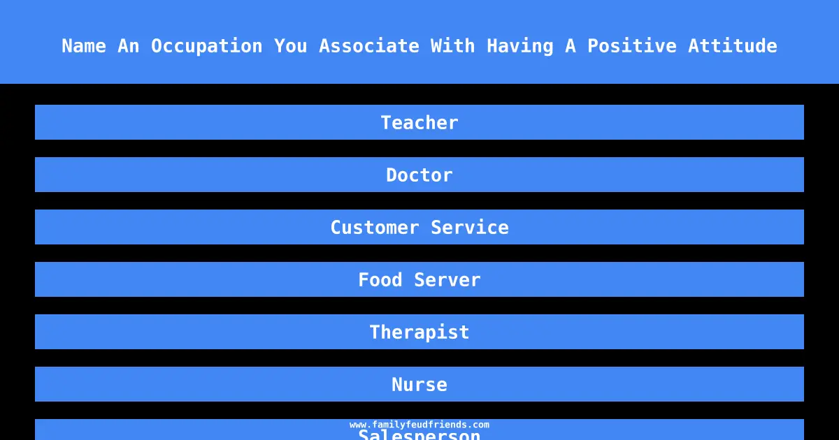 Name An Occupation You Associate With Having A Positive Attitude answer