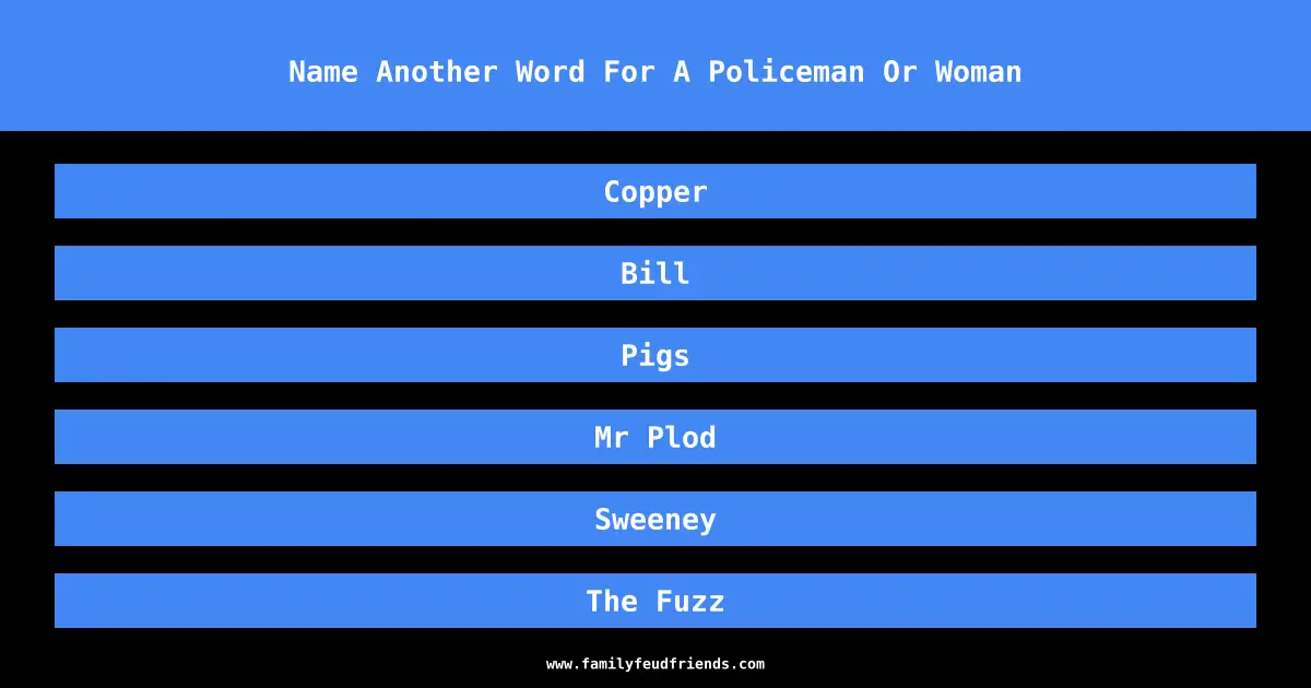Name Another Word For A Policeman Or Woman answer