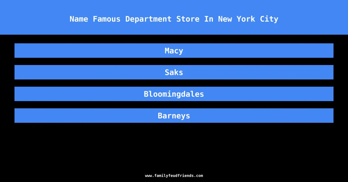 Name Famous Department Store In New York City answer