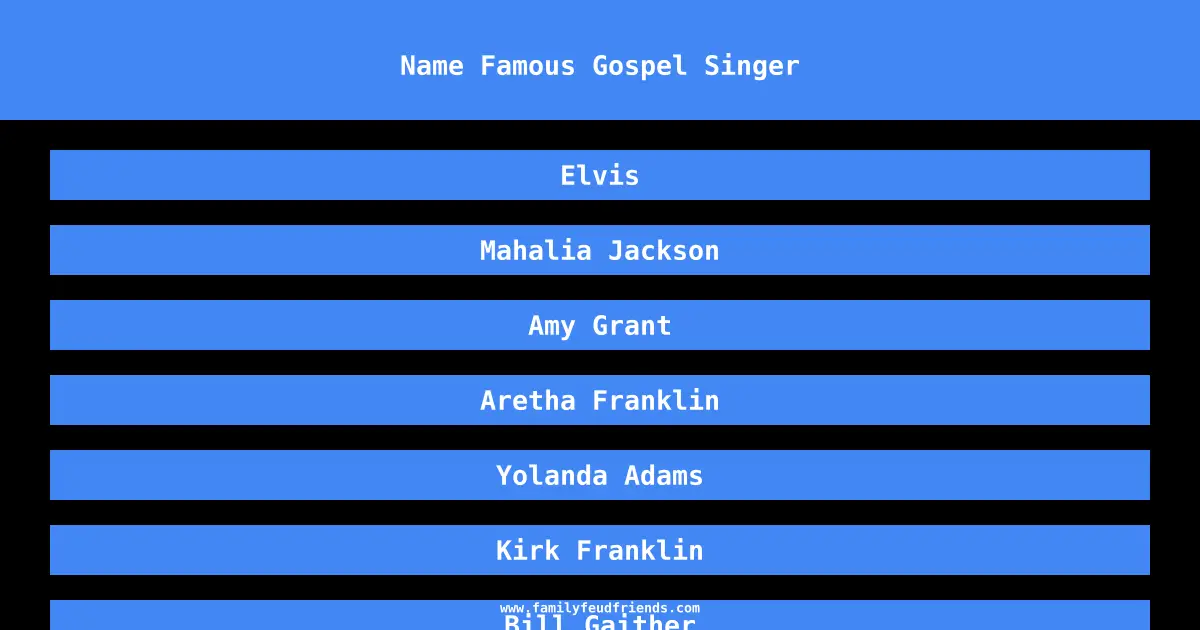 Name Famous Gospel Singer answer