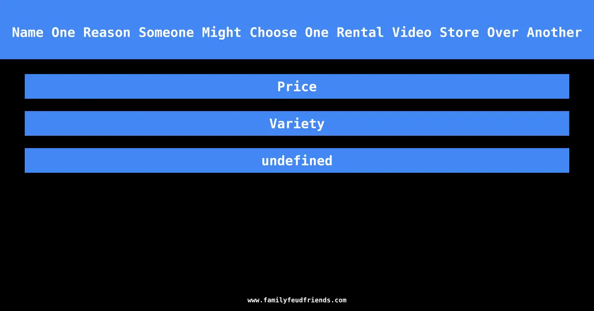 Name One Reason Someone Might Choose One Rental Video Store Over Another answer