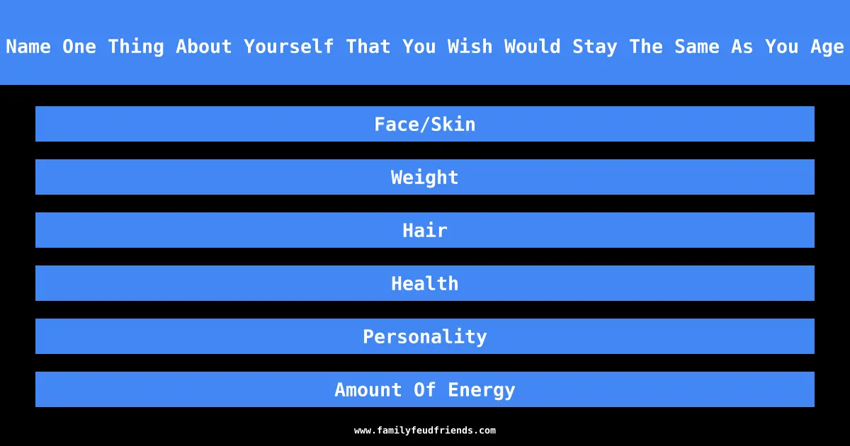 Name One Thing About Yourself That You Wish Would Stay The Same As You Age answer