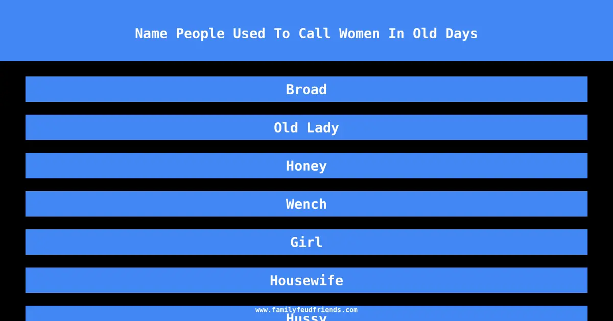 Name People Used To Call Women In Old Days answer