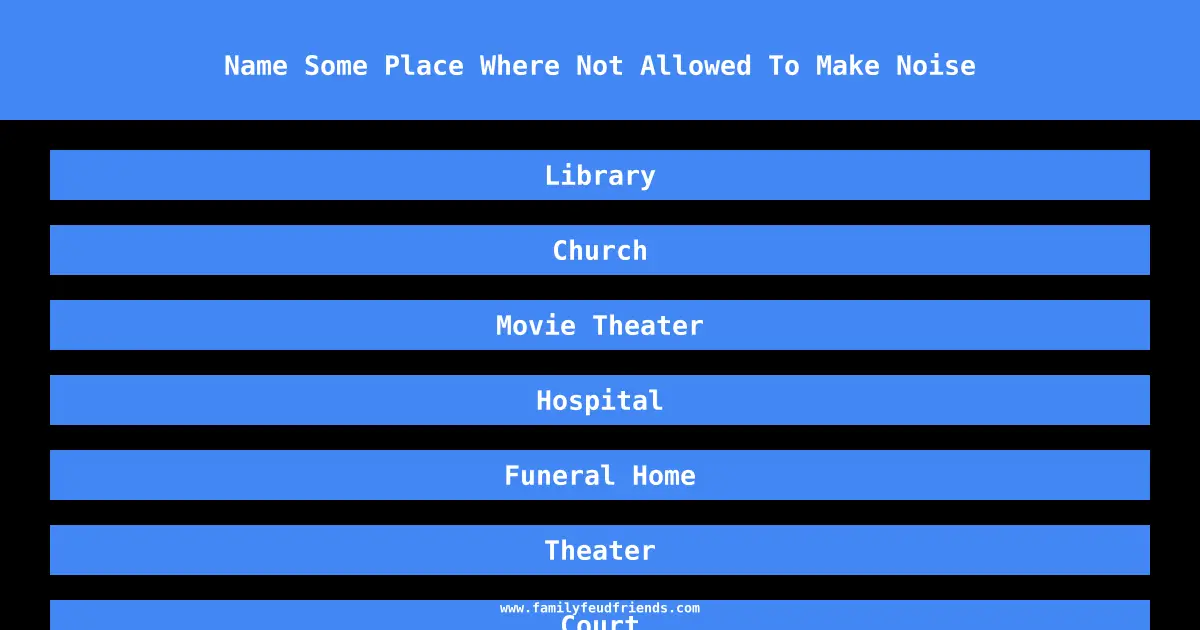 Name Some Place Where Not Allowed To Make Noise answer