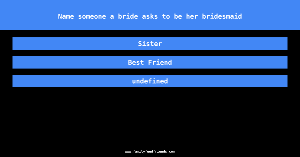Name someone a bride asks to be her bridesmaid answer
