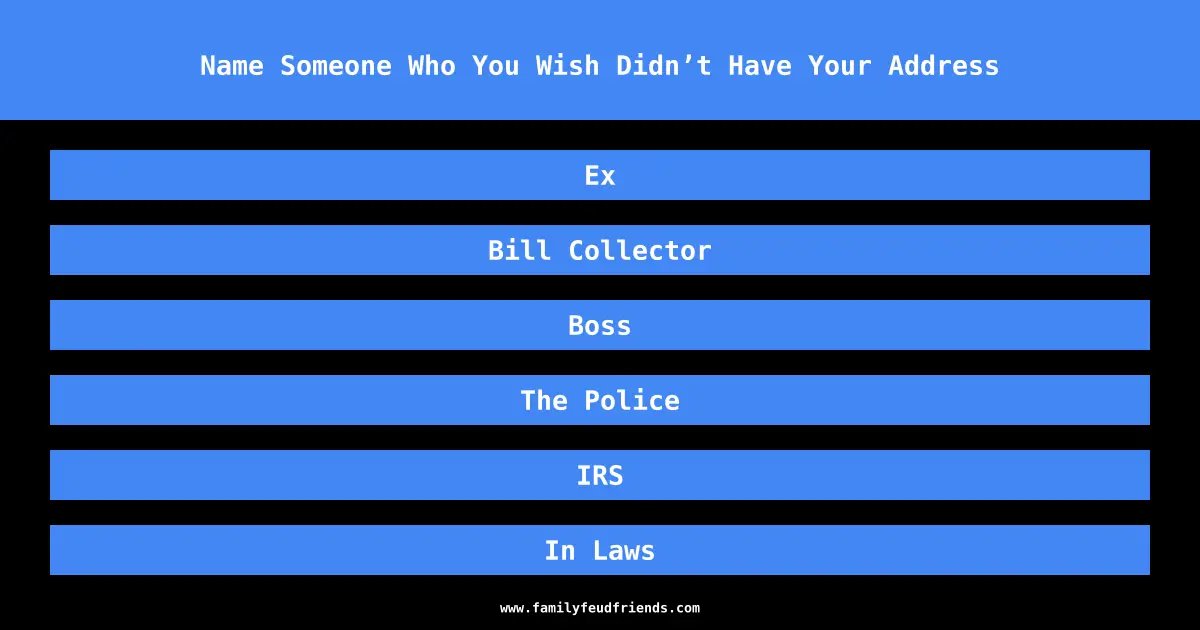 Name Someone Who You Wish Didn’t Have Your Address answer