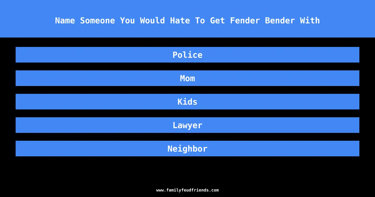 Name Someone You Would Hate To Get Fender Bender With answer