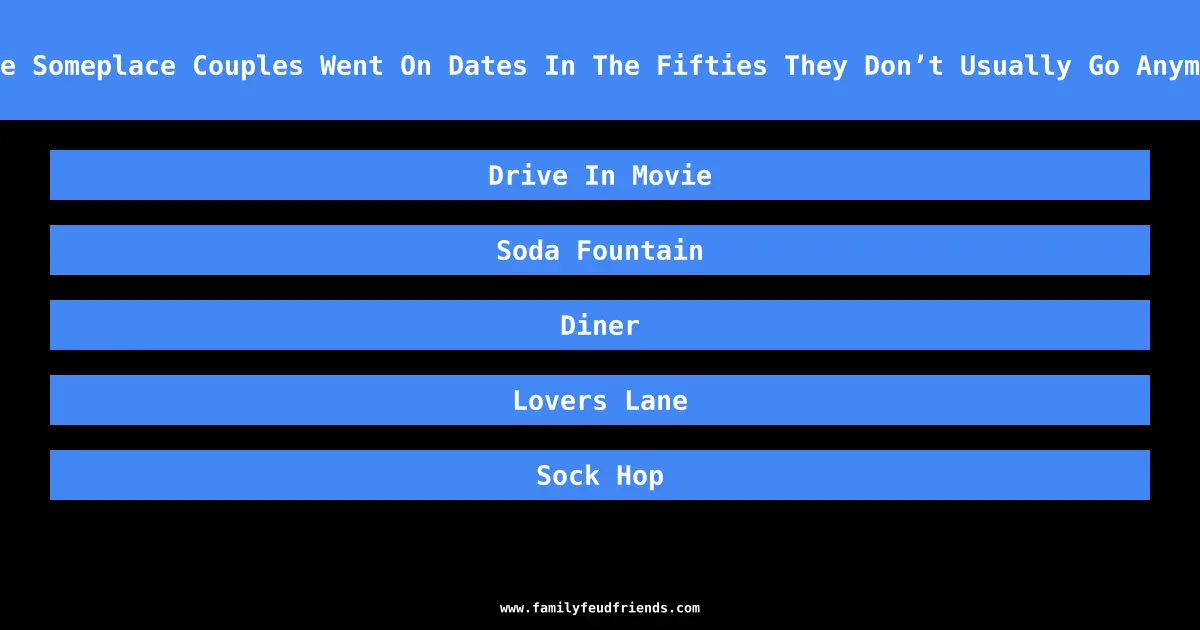 Name Someplace Couples Went On Dates In The Fifties They Don’t Usually Go Anymore answer