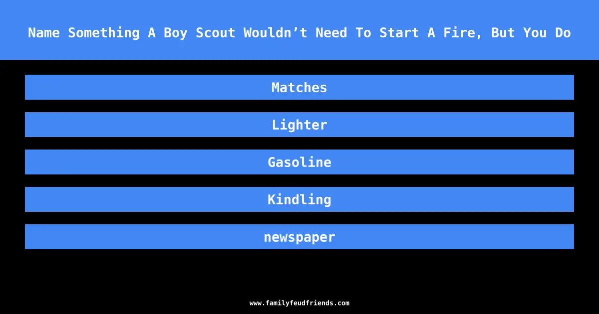 Name Something A Boy Scout Wouldn’t Need To Start A Fire, But You Do answer