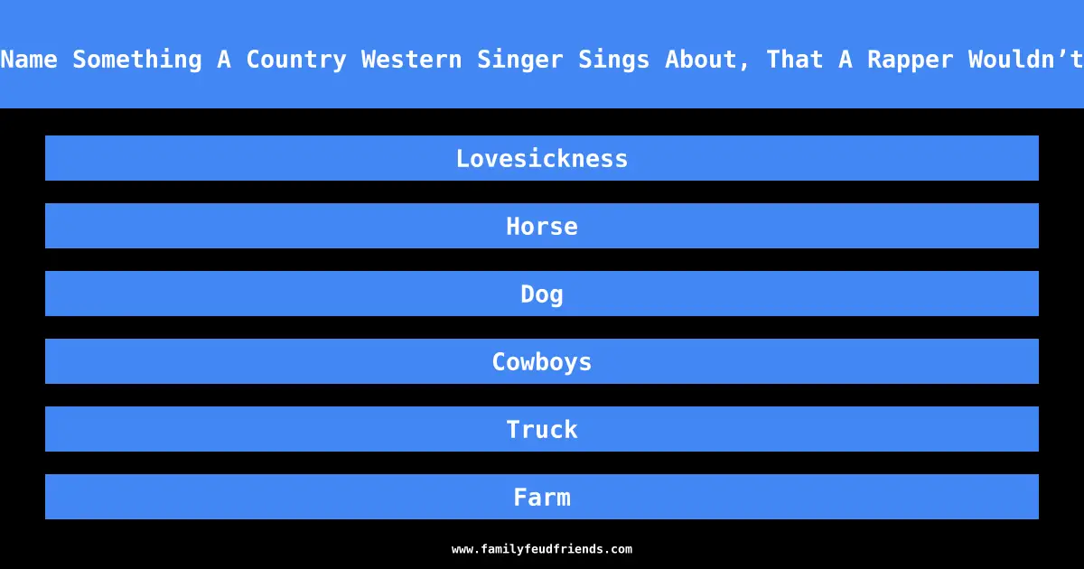 Name Something A Country Western Singer Sings About, That A Rapper Wouldn’t answer