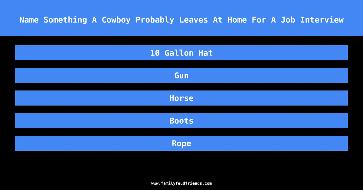 Name Something A Cowboy Probably Leaves At Home For A Job Interview answer