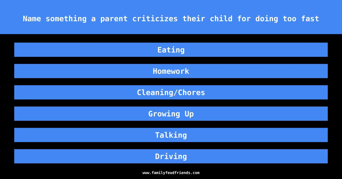 Name something a parent criticizes their child for doing too fast answer