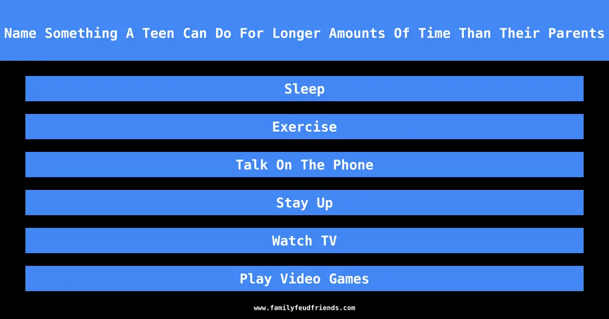 Name Something A Teen Can Do For Longer Amounts Of Time Than Their Parents answer