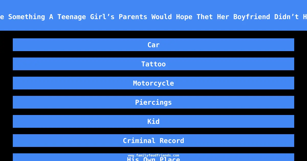 Name Something A Teenage Girl’s Parents Would Hope Thet Her Boyfriend Didn’t Have answer