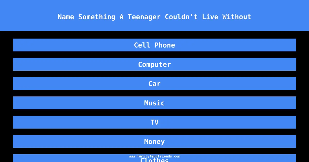Name Something A Teenager Couldn’t Live Without answer