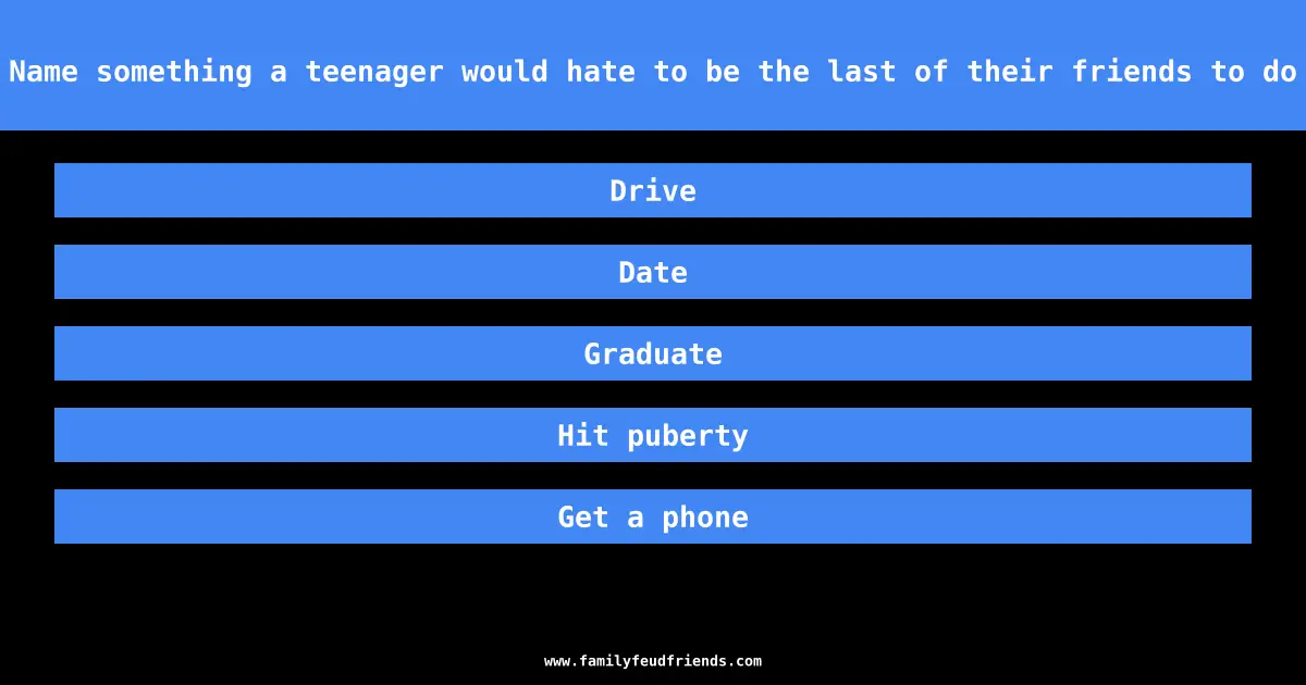 Name something a teenager would hate to be the last of their friends to do answer