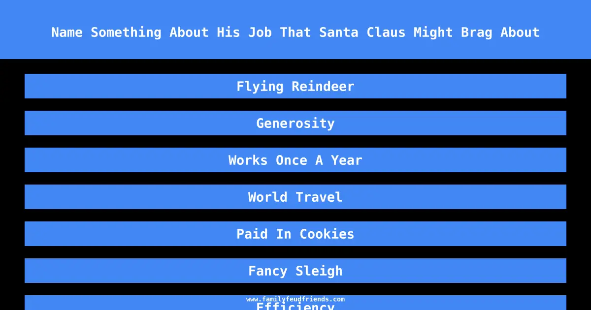 Name Something About His Job That Santa Claus Might Brag About answer
