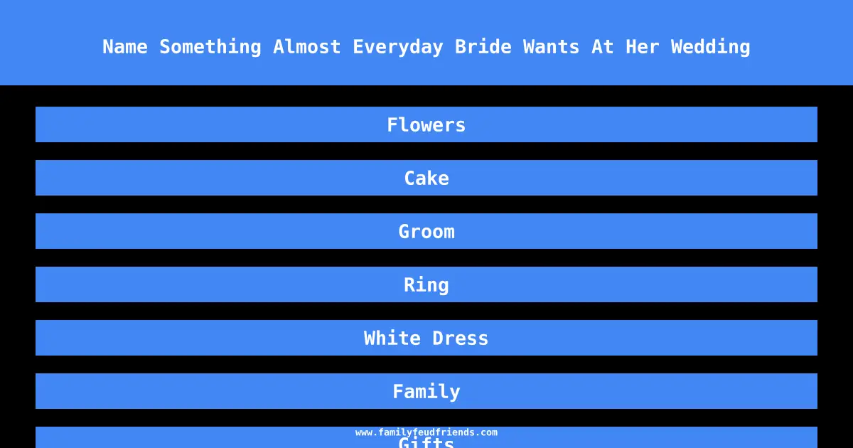 Name Something Almost Everyday Bride Wants At Her Wedding answer