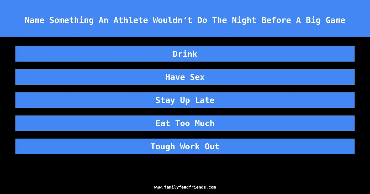 Name Something An Athlete Wouldn’t Do The Night Before A Big Game answer