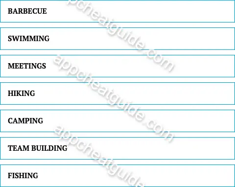 Name something an office summer retreat might entail. screenshot answer