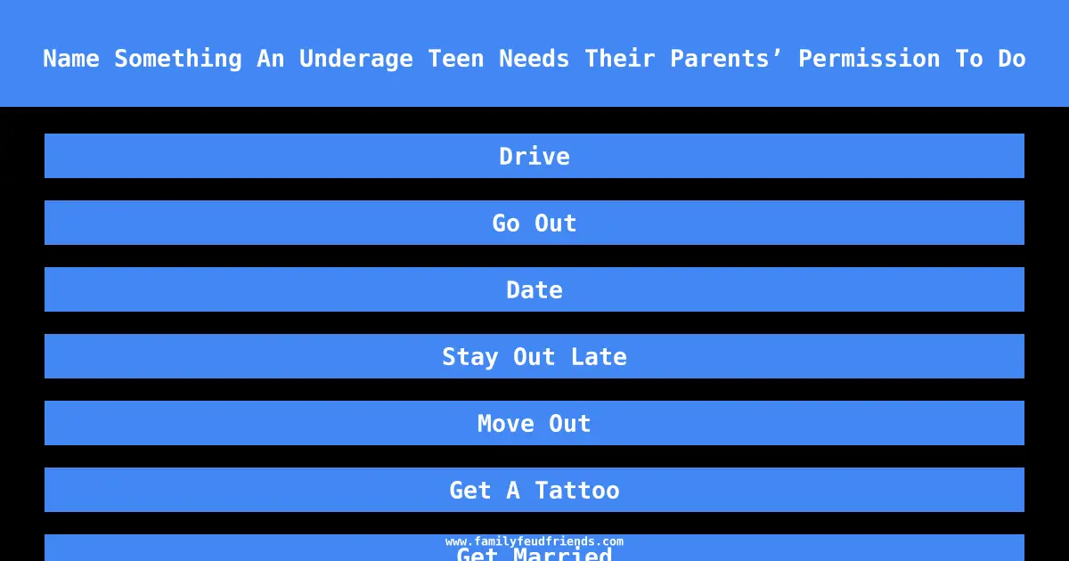 Name Something An Underage Teen Needs Their Parents’ Permission To Do answer