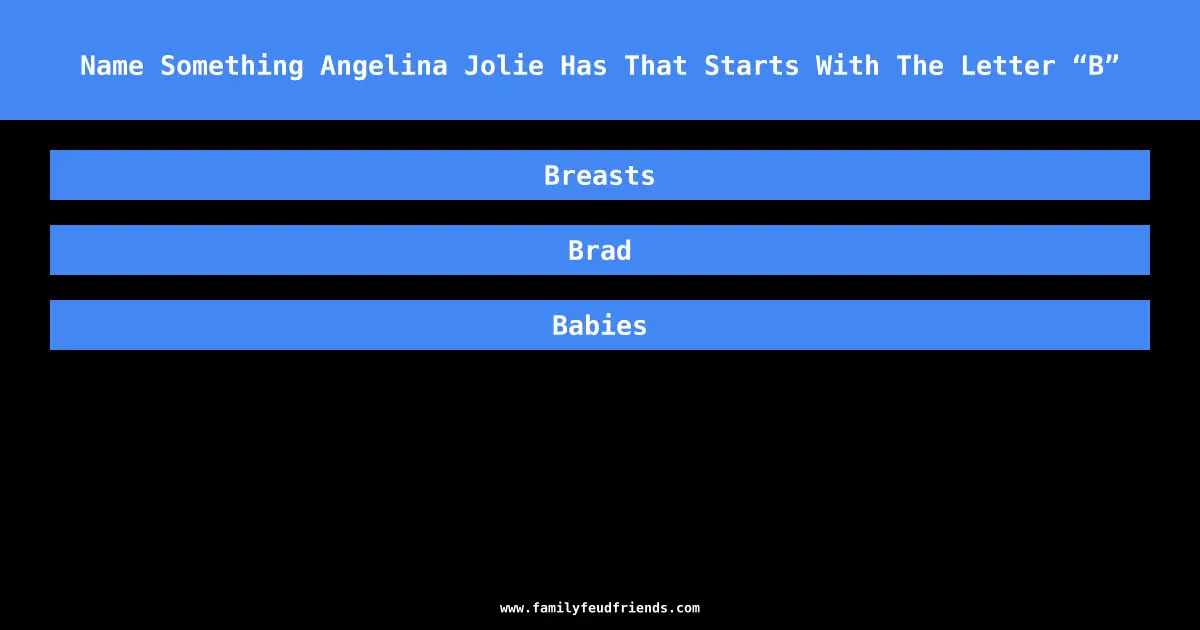 Name Something Angelina Jolie Has That Starts With The Letter “B” answer