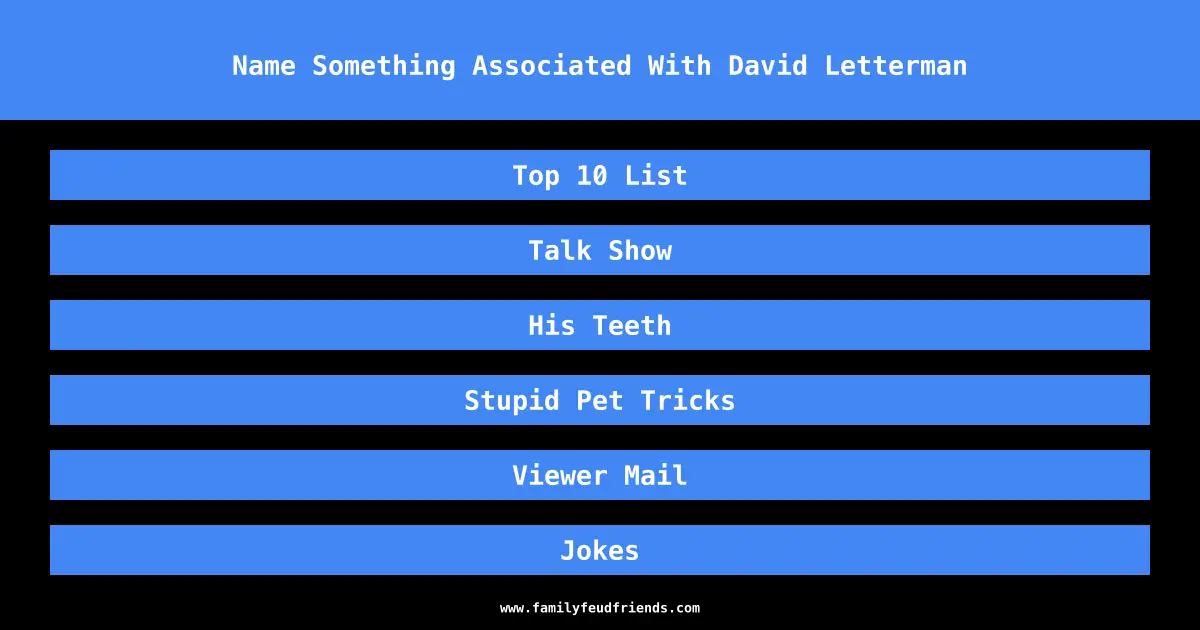 Name Something Associated With David Letterman answer
