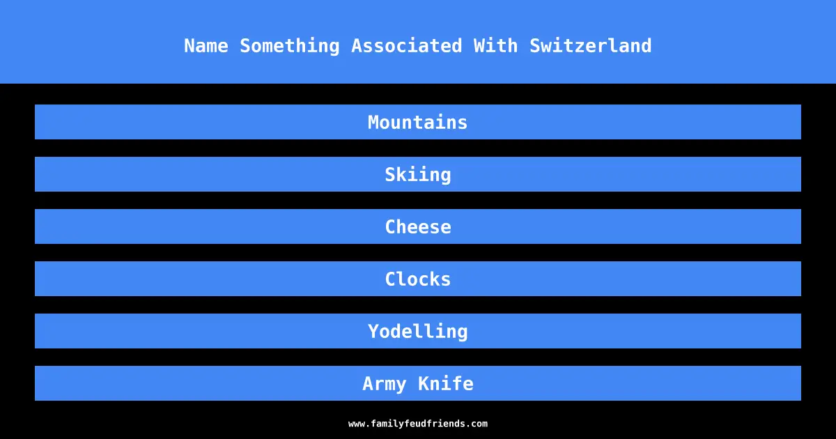 Name Something Associated With Switzerland answer