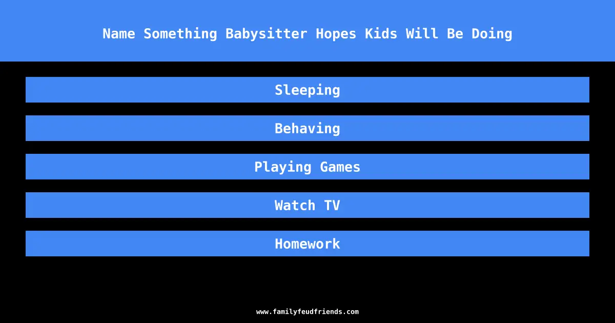 Name Something Babysitter Hopes Kids Will Be Doing answer