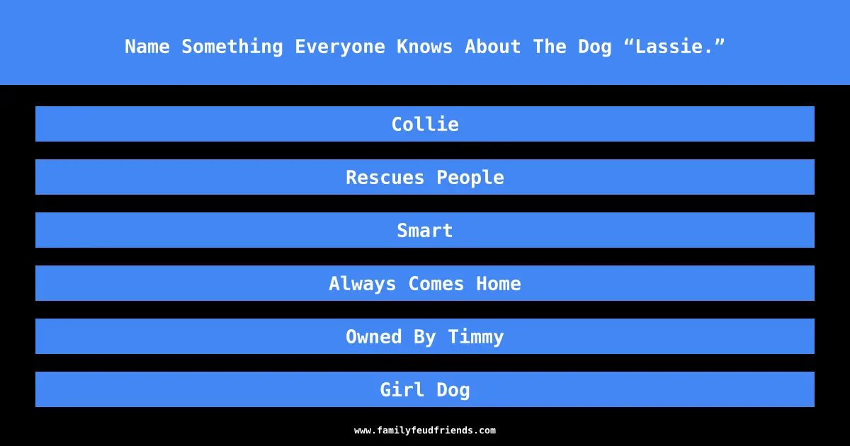 Name Something Everyone Knows About The Dog “Lassie.” answer