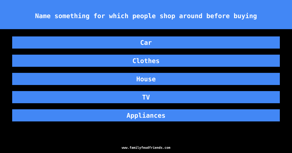 Name something for which people shop around before buying answer