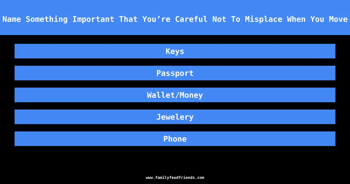 Name Something Important That You’re Careful Not To Misplace When You Move answer