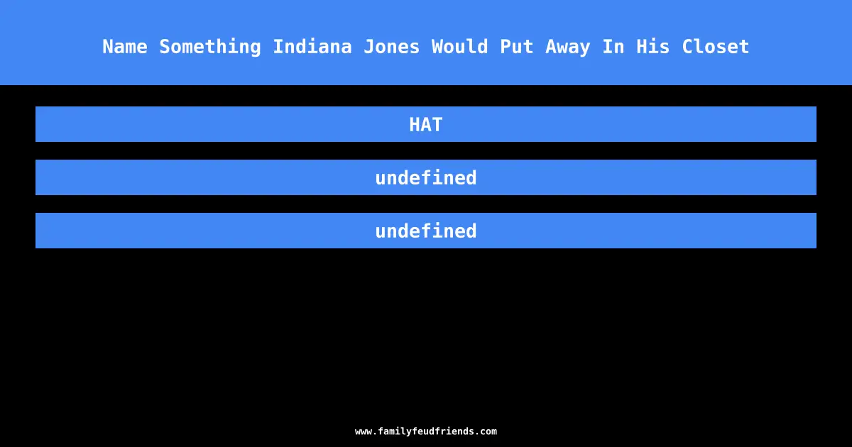 Name Something Indiana Jones Would Put Away In His Closet answer