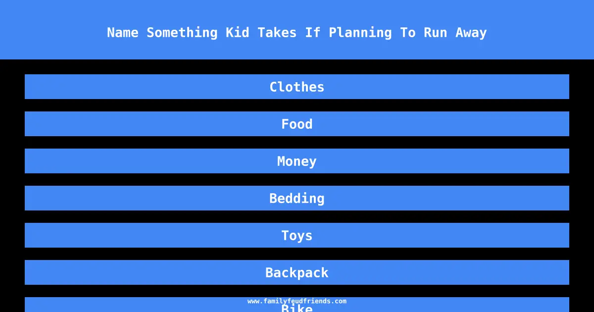 Name Something Kid Takes If Planning To Run Away answer