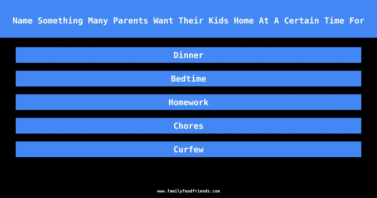 Name Something Many Parents Want Their Kids Home At A Certain Time For answer