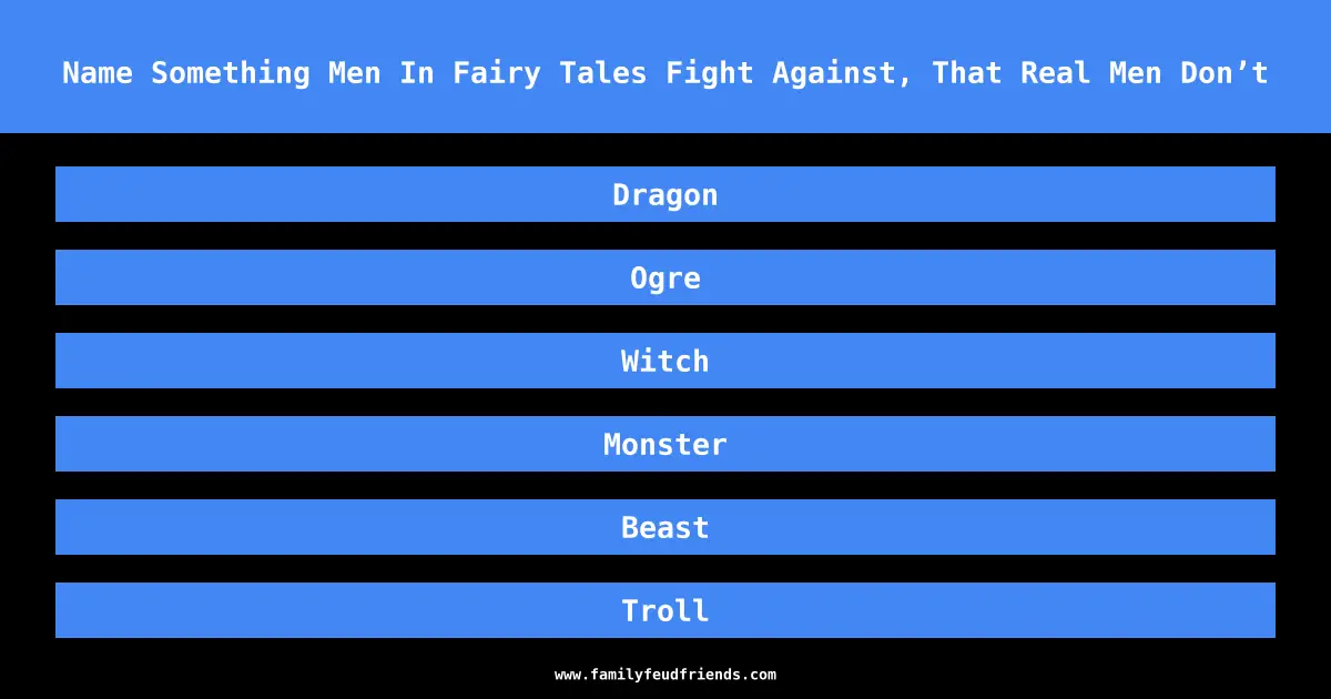 Name Something Men In Fairy Tales Fight Against, That Real Men Don’t answer